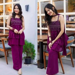 Wine color designer palazzo suit